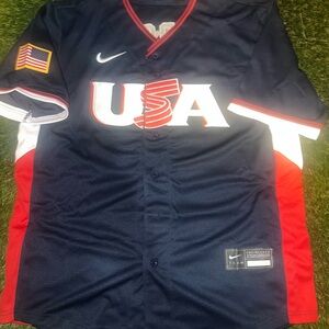 Nike Navy USA Baseball Jersey with Red and White Accents